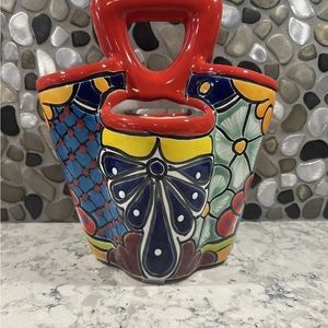 Talavera Utensils Holder. Mexican pottery folk art.  Multicolor Hand Painted